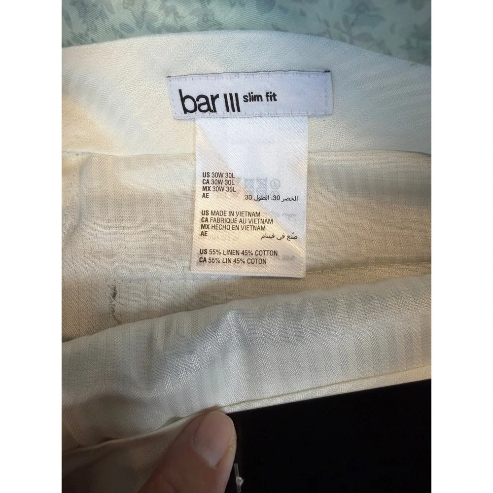 Bar III Mens Slim Fit Linen Cotton Dress Pants Green 30W 30L NEW